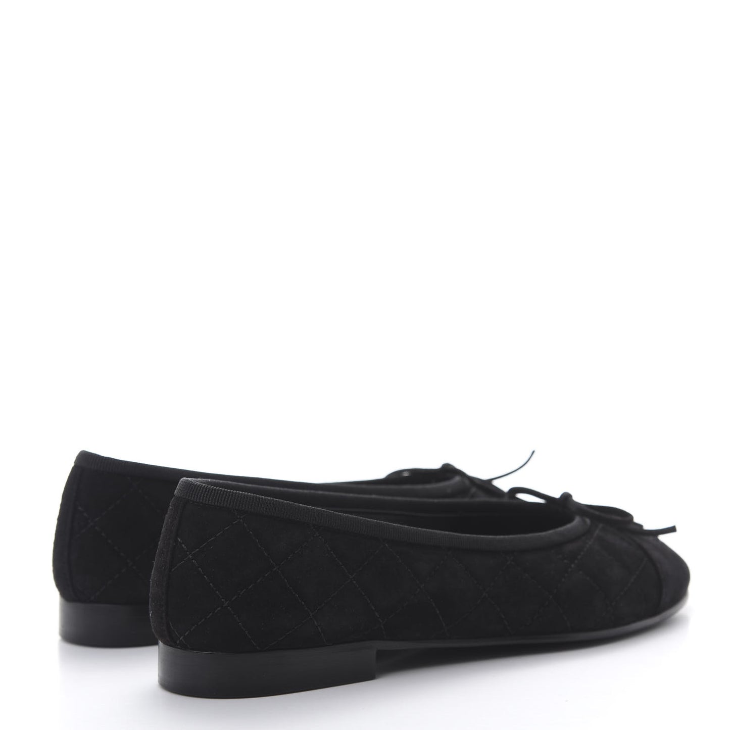 Suede Calfskin Quilted Cap Toe CC Ballerina Flats 36 Black