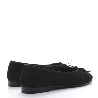 Chanel Suede Calfskin Quilted Cap Toe CC Ballerina Flats 36 Black 4 of 9