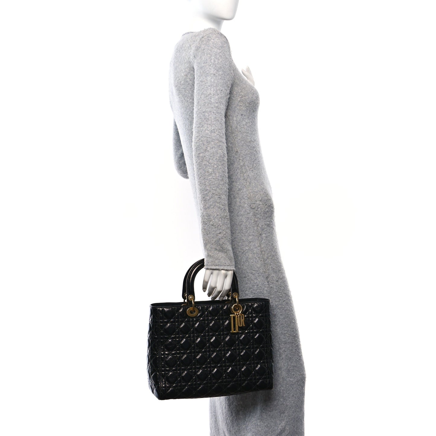 Crinkled Patent Cannage Large Lady Dior Black