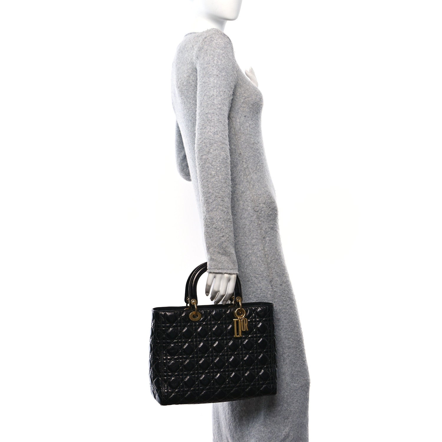 Christian Dior Crinkled Patent Cannage Large Lady Dior Black 2 of 10