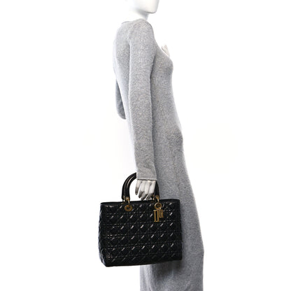 Christian Dior Crinkled Patent Cannage Large Lady Dior Black 2 of 10