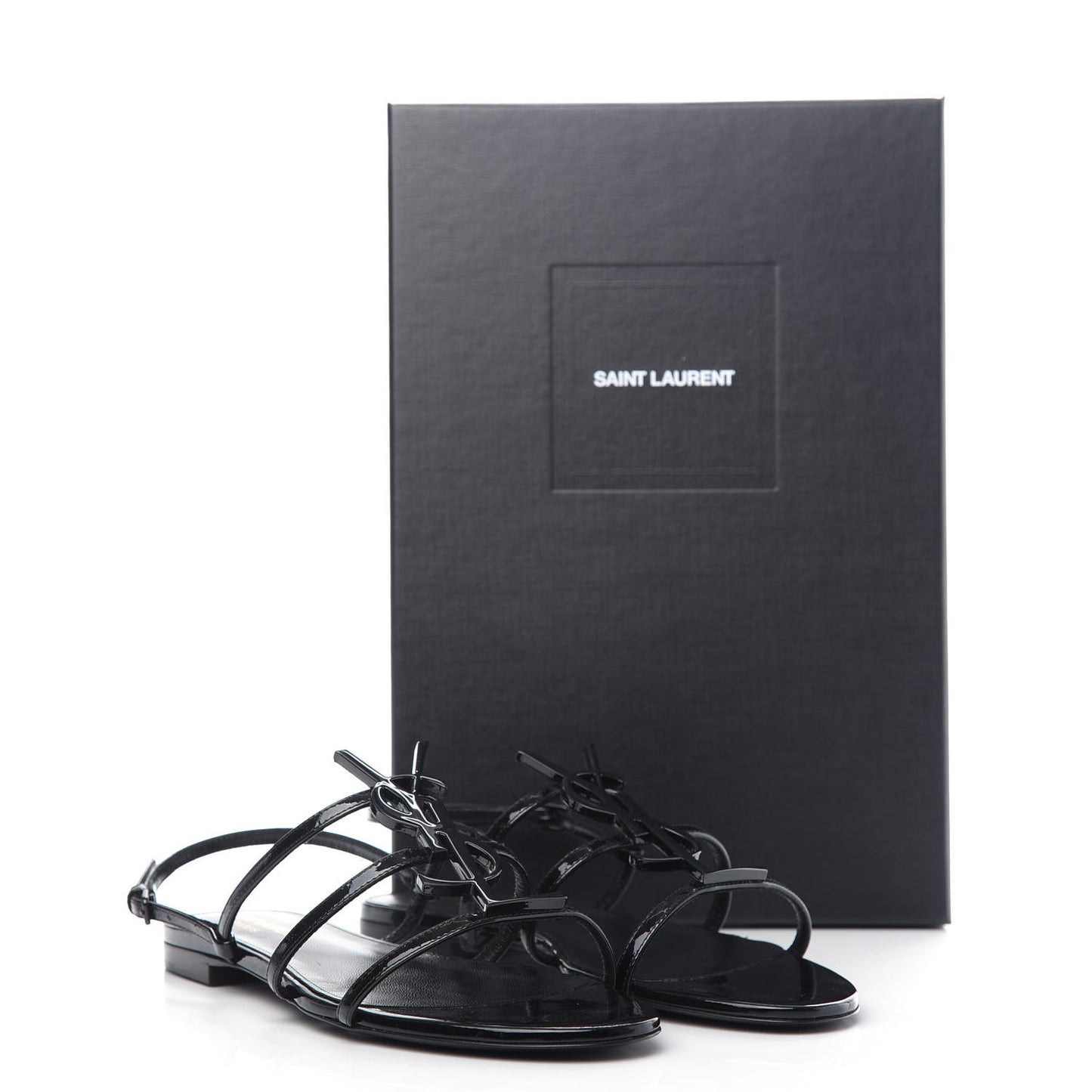 Patent Calfskin Cassandra Monogram Sandals 37.5 Black