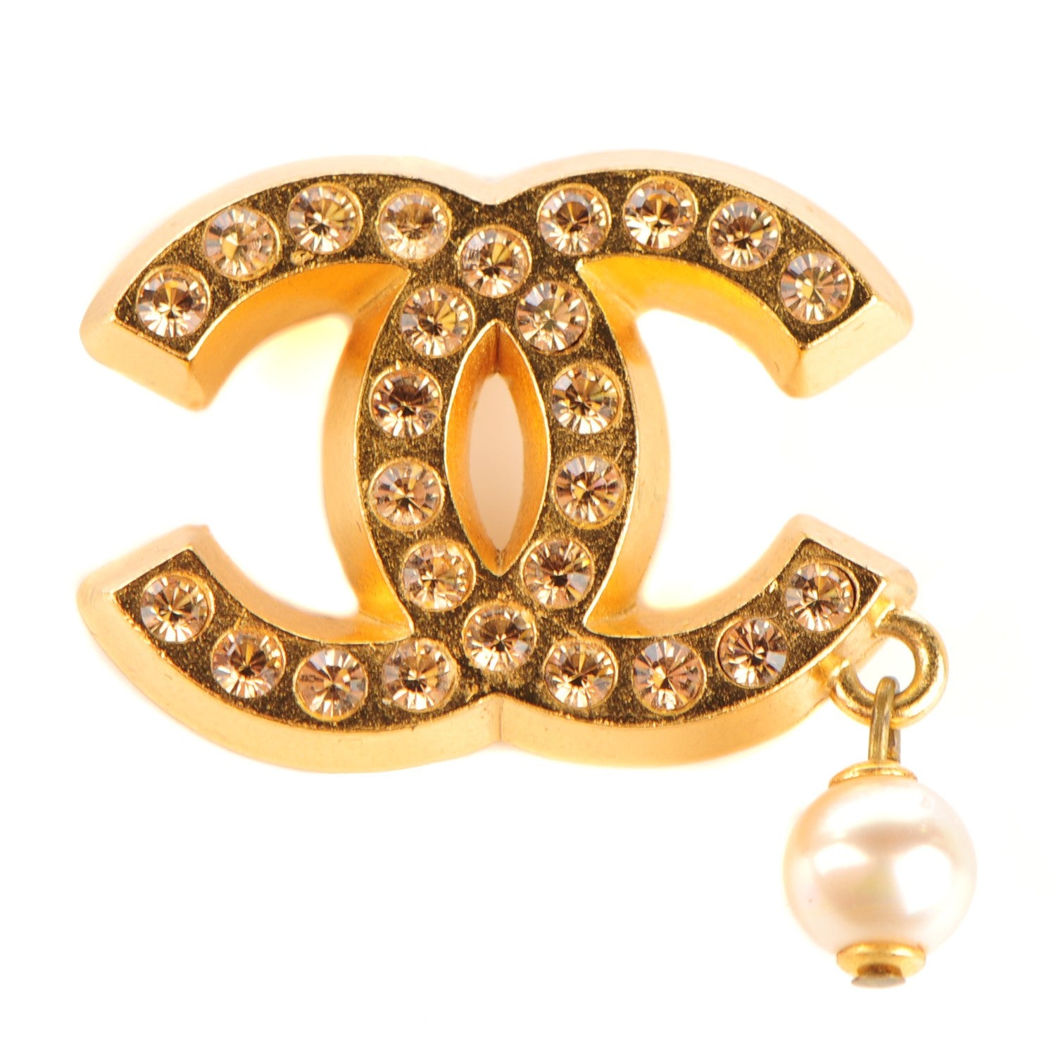 Chanel Crystal Pearl CC Brooch Gold 1 of 3