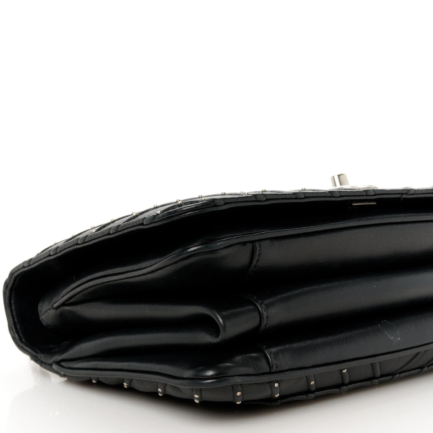 Calfskin Studded Chevron Quilted Flap Black