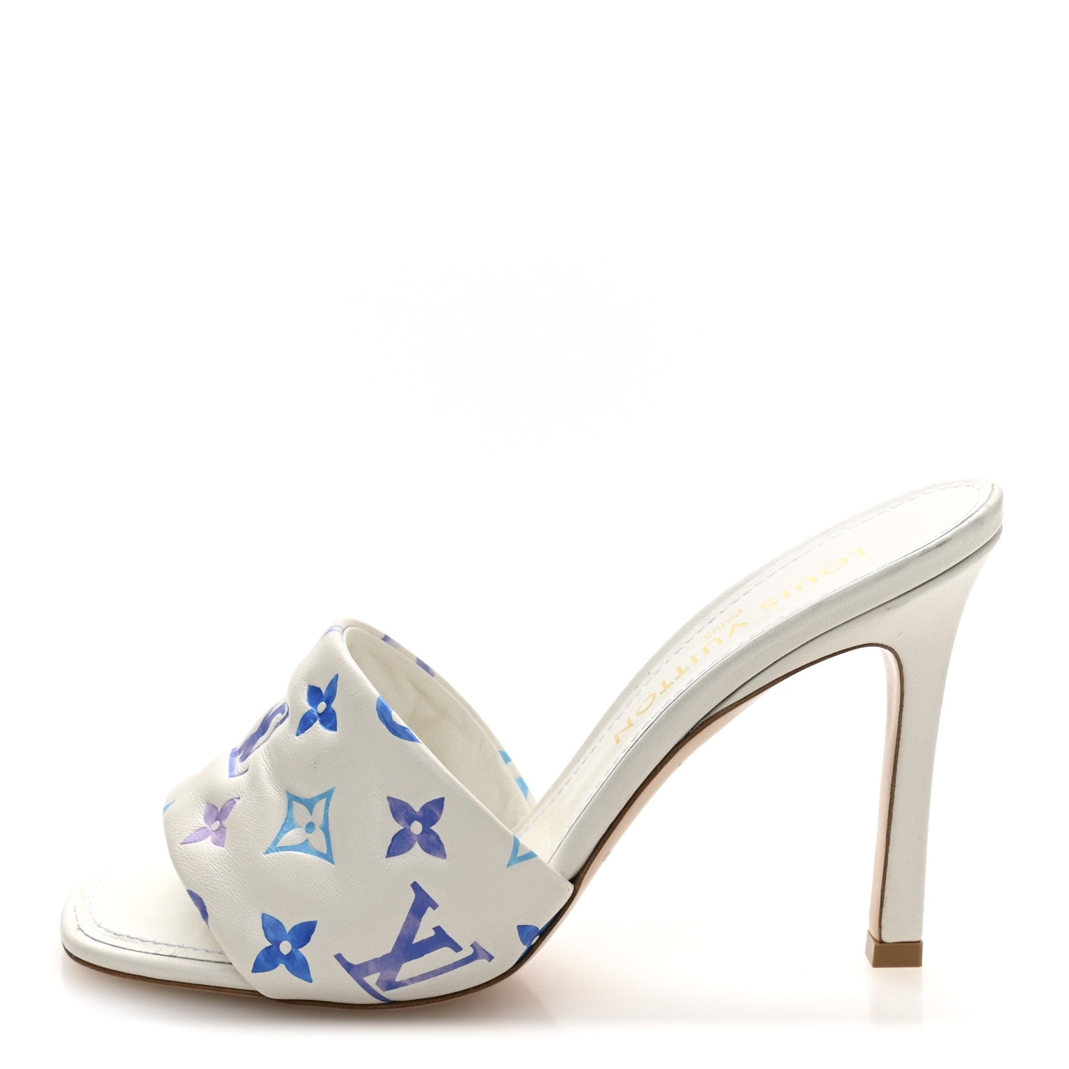 Louis Vuitton Lambskin Embossed Monogram By The Pool Revival High Heel Mules 39 White Blue Purple 1 of 10