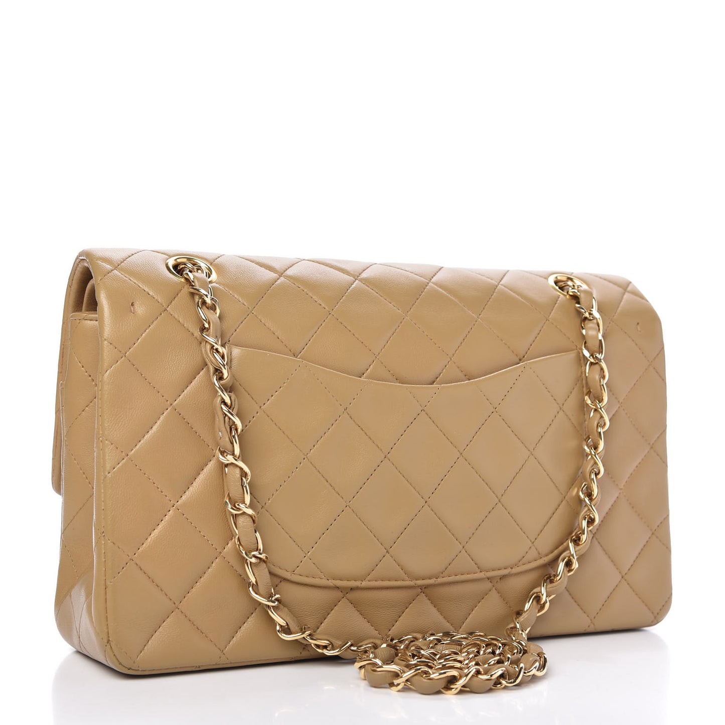 Lambskin Quilted Medium Double Flap Beige