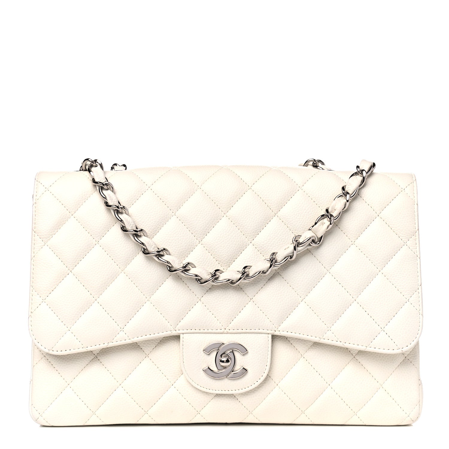 Chanel Caviar Quilted Jumbo Single Flap White 1 of 4