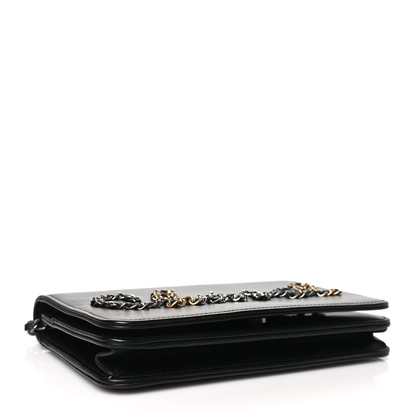 Calfskin Chain 20s Signe Wallet on Chain WOC Black