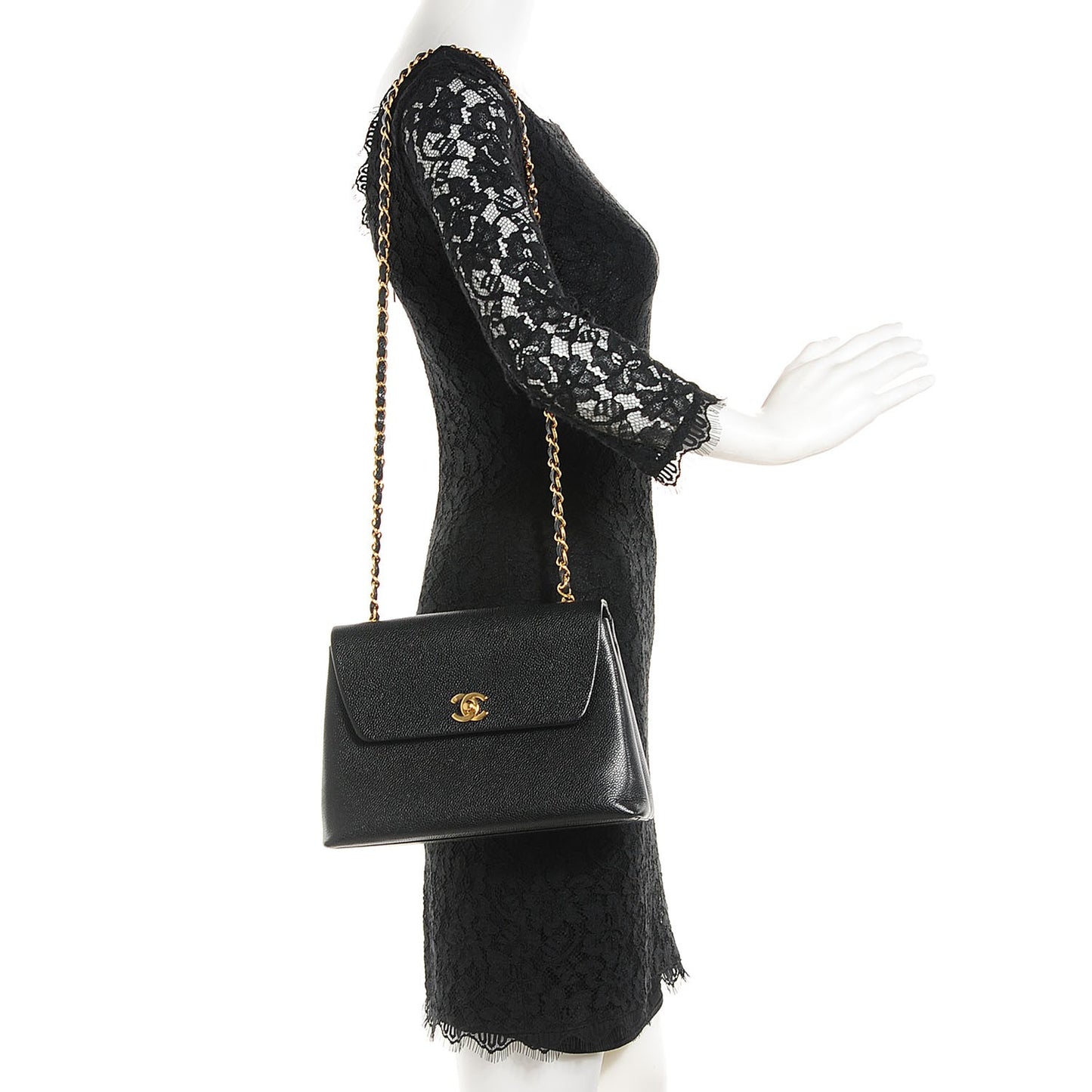 Caviar Flap Shoulder Bag Black