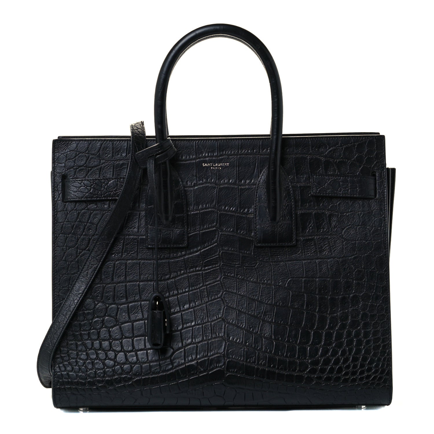 Saint Laurent Calfskin Crocodile Embossed Small Sac de Jour Black 1 of 12