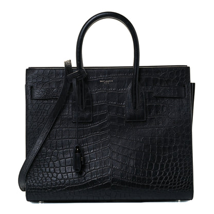 Saint Laurent Calfskin Crocodile Embossed Small Sac de Jour Black 1 of 12