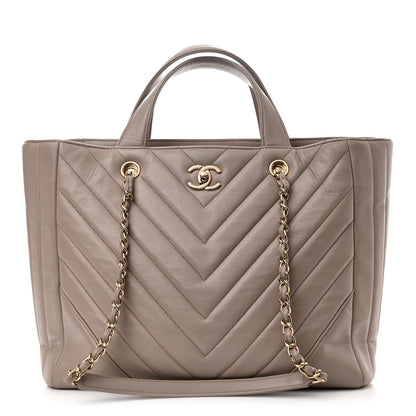 Chanel Calfskin Chevron Quilted Statement Shopping Tote Beige 1 of 11