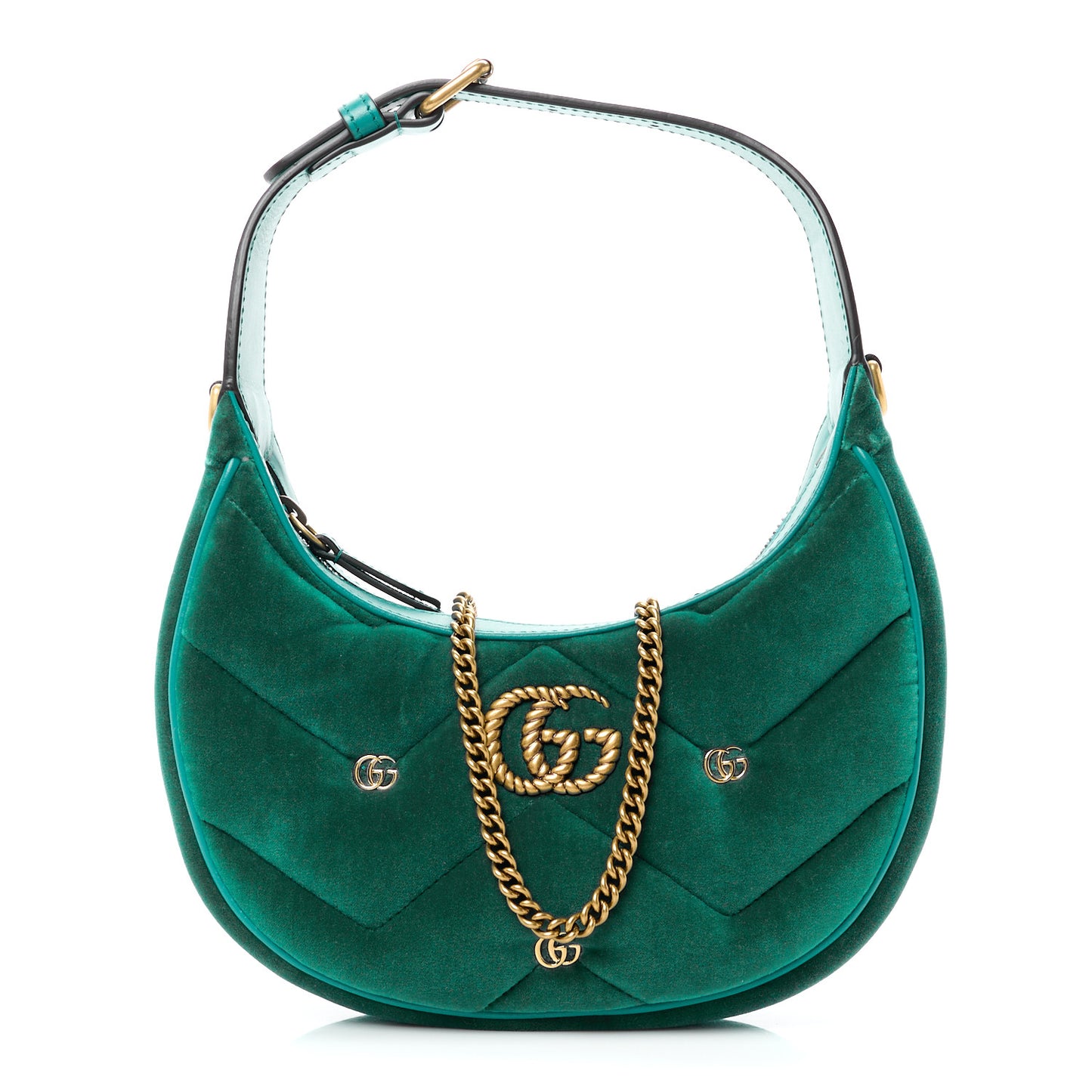 Velvet Matelasse Double G Studs Torchon GG Marmont Half Moon Hobo Marine Green