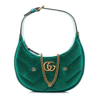 Gucci Velvet Matelasse Double G Studs Torchon GG Marmont Half Moon Hobo Marine Green 1 of 10