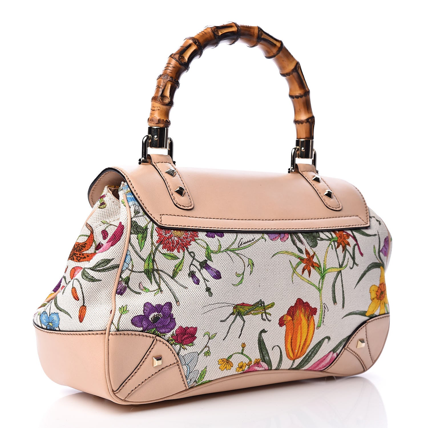 Gucci Floral Flora Canvas Bamboo Top Handle Bag 3 of 10