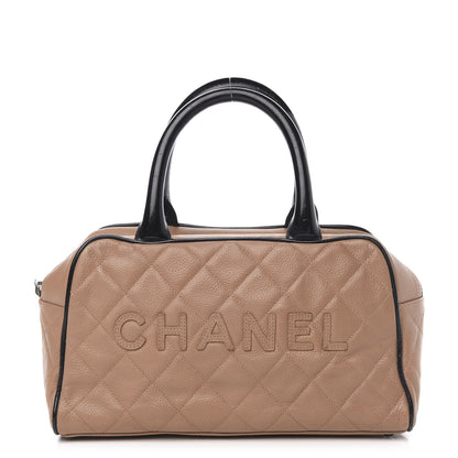 Chanel Calfskin Patent Quilted Small Bowler Bag Beige Black 1 of 12
