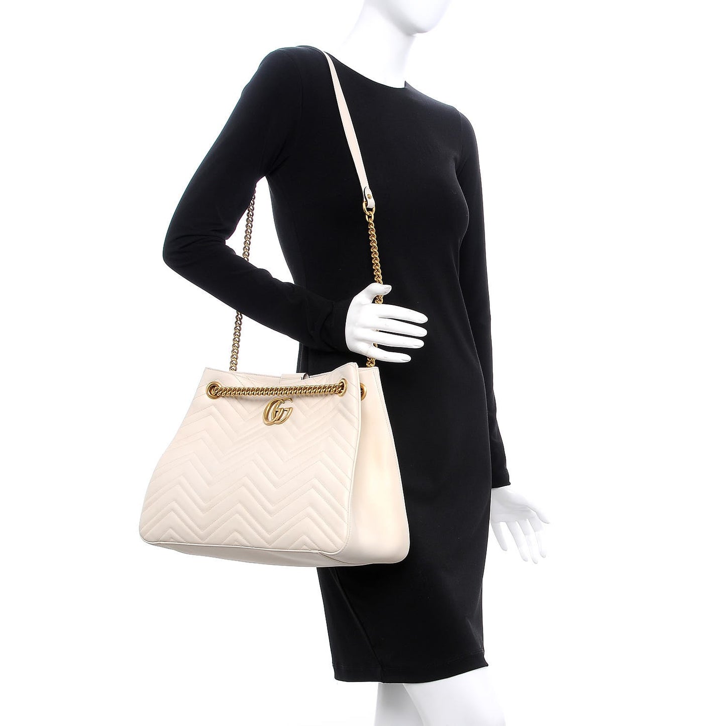Calfskin Matelasse Medium GG Marmont Shoulder Tote Bag White