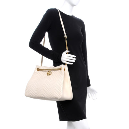 Gucci Calfskin Matelasse Medium GG Marmont Shoulder Tote Bag White 2 of 16
