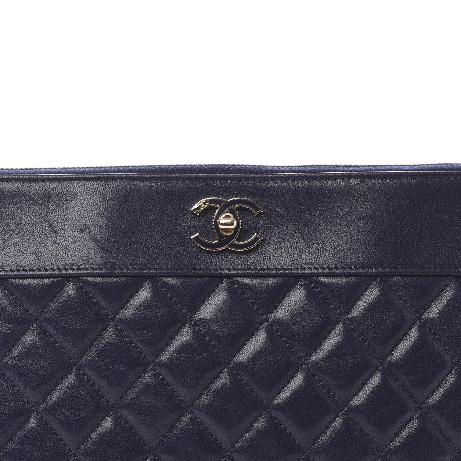 Chanel Sheepskin Quilted Medium Vintage Mademoiselle Cosmetic Case Navy 8 of 9