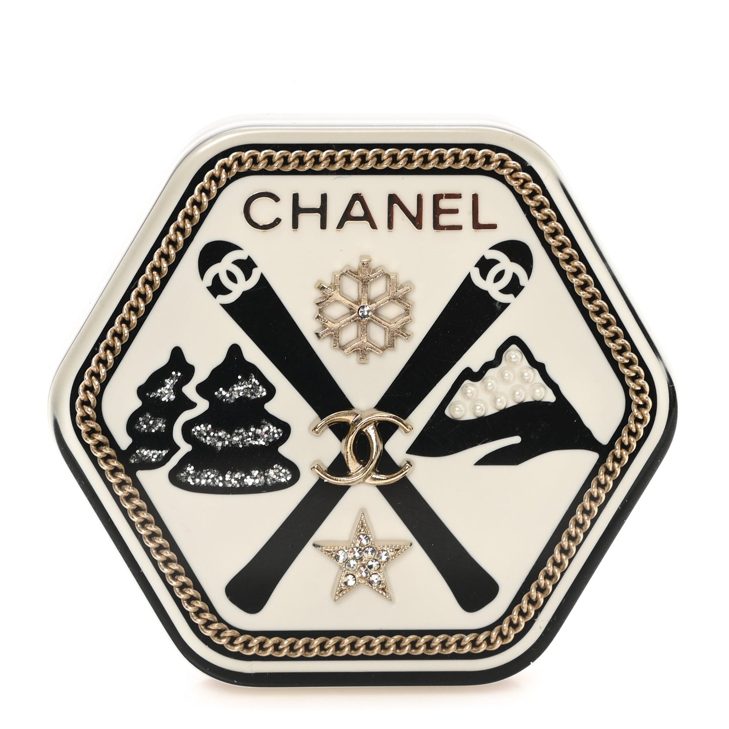 Resin Crystal Chanel Neige Brooch Black Gold
