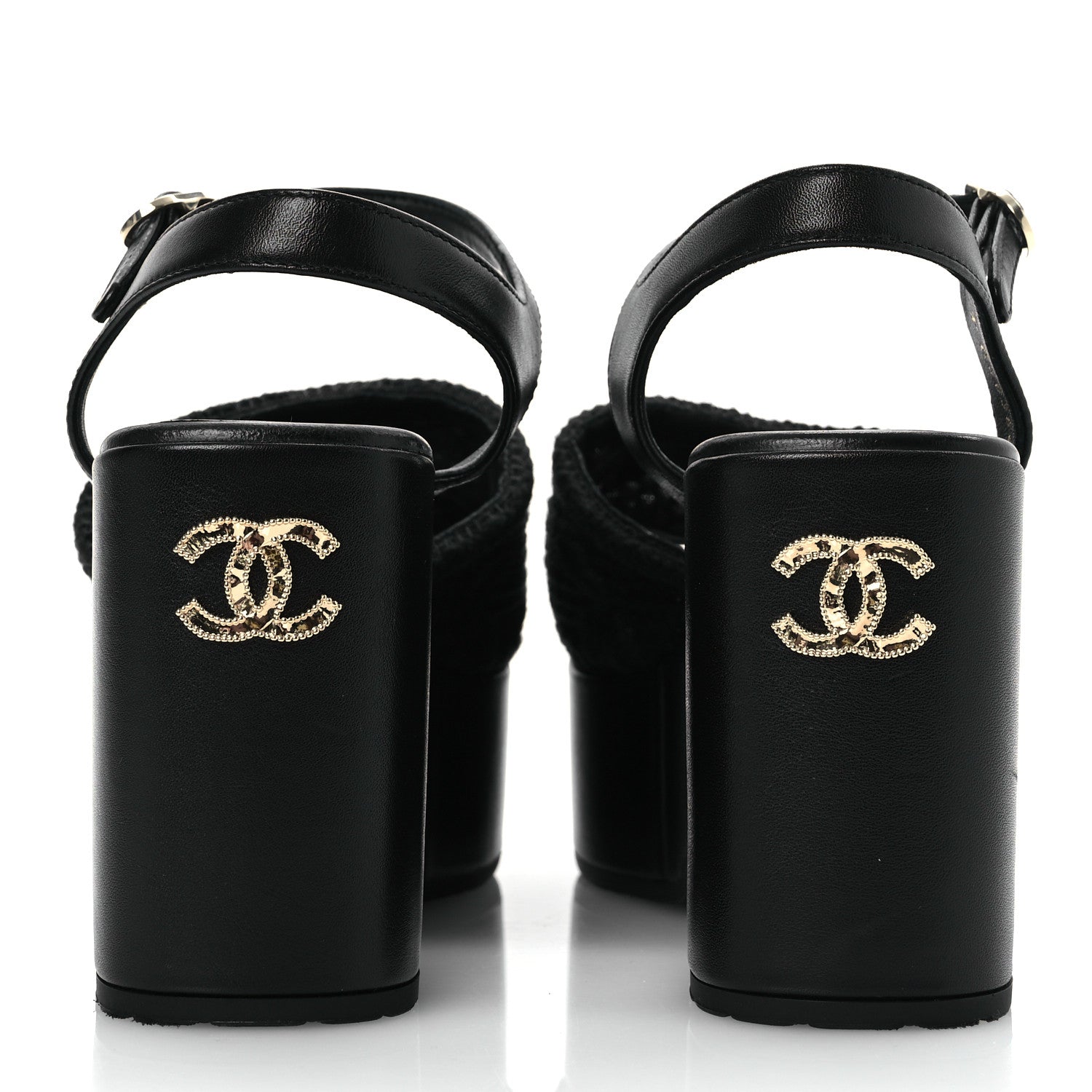 Chanel Lambskin CC Platform Sandals 37 Black 6 of 14