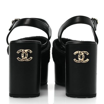 Chanel Lambskin CC Platform Sandals 37 Black 6 of 14