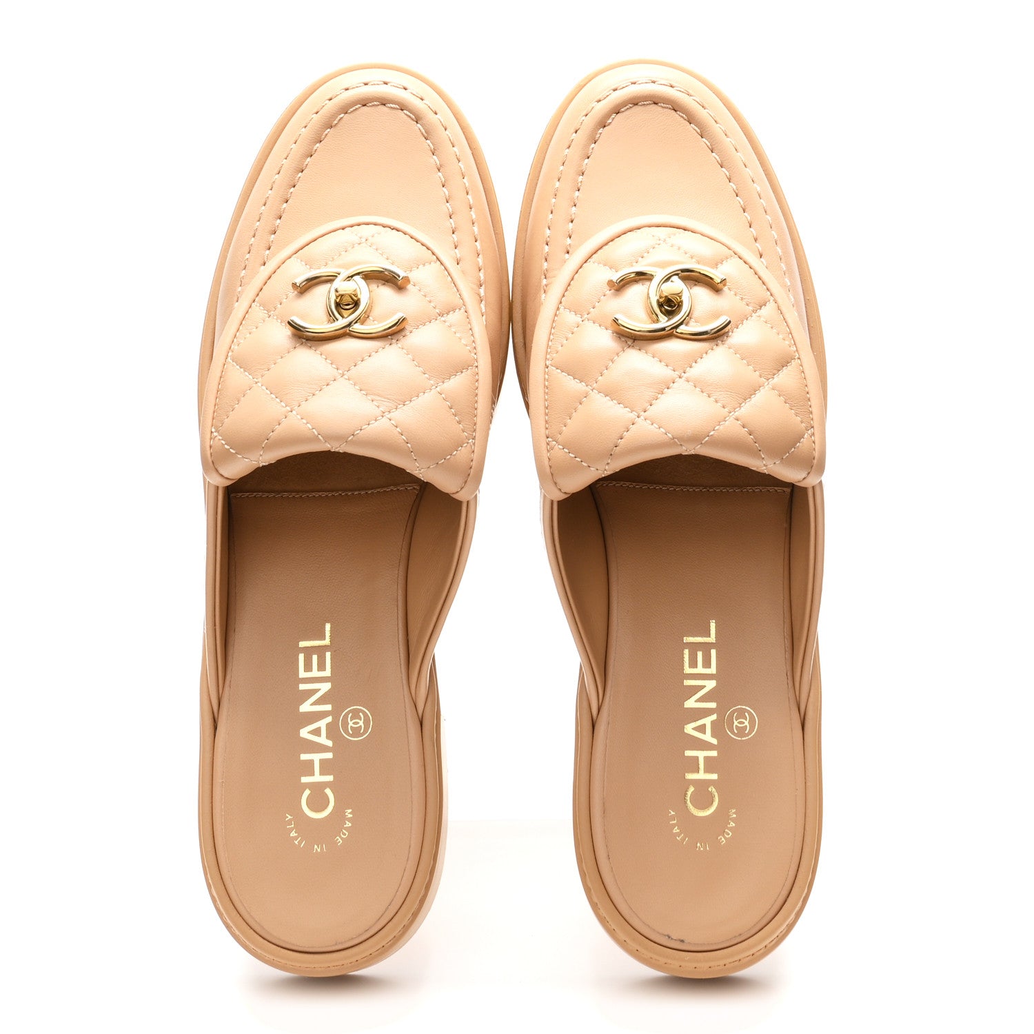 Chanel Lambskin Quilted CC Turnlock Mules 39.5 Light Beige 2 of 10