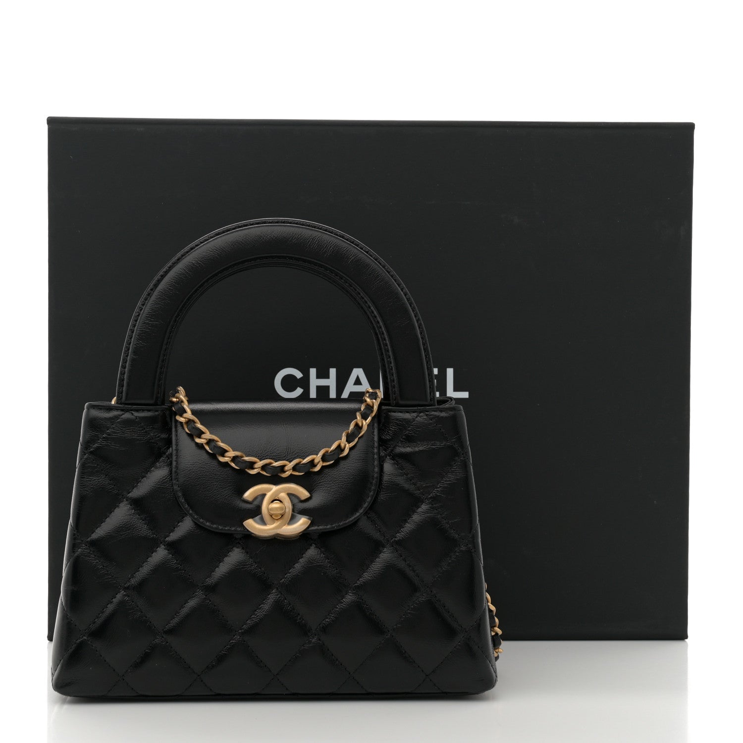 Chanel Shiny Aged Calfskin Quilted Nano Kelly Shopper Black 11 of 11
