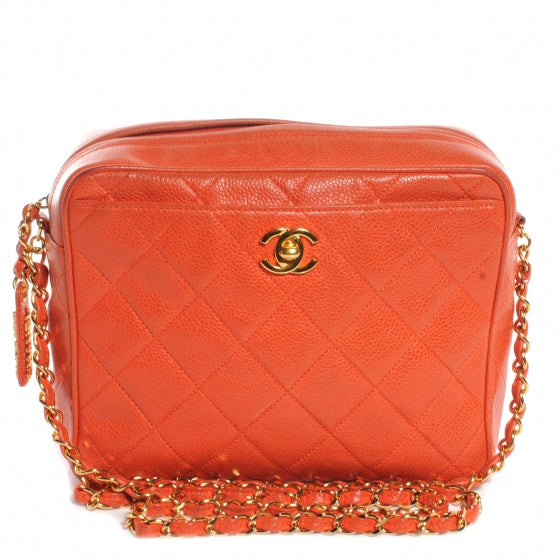 Caviar Quilted Camera Case Orange