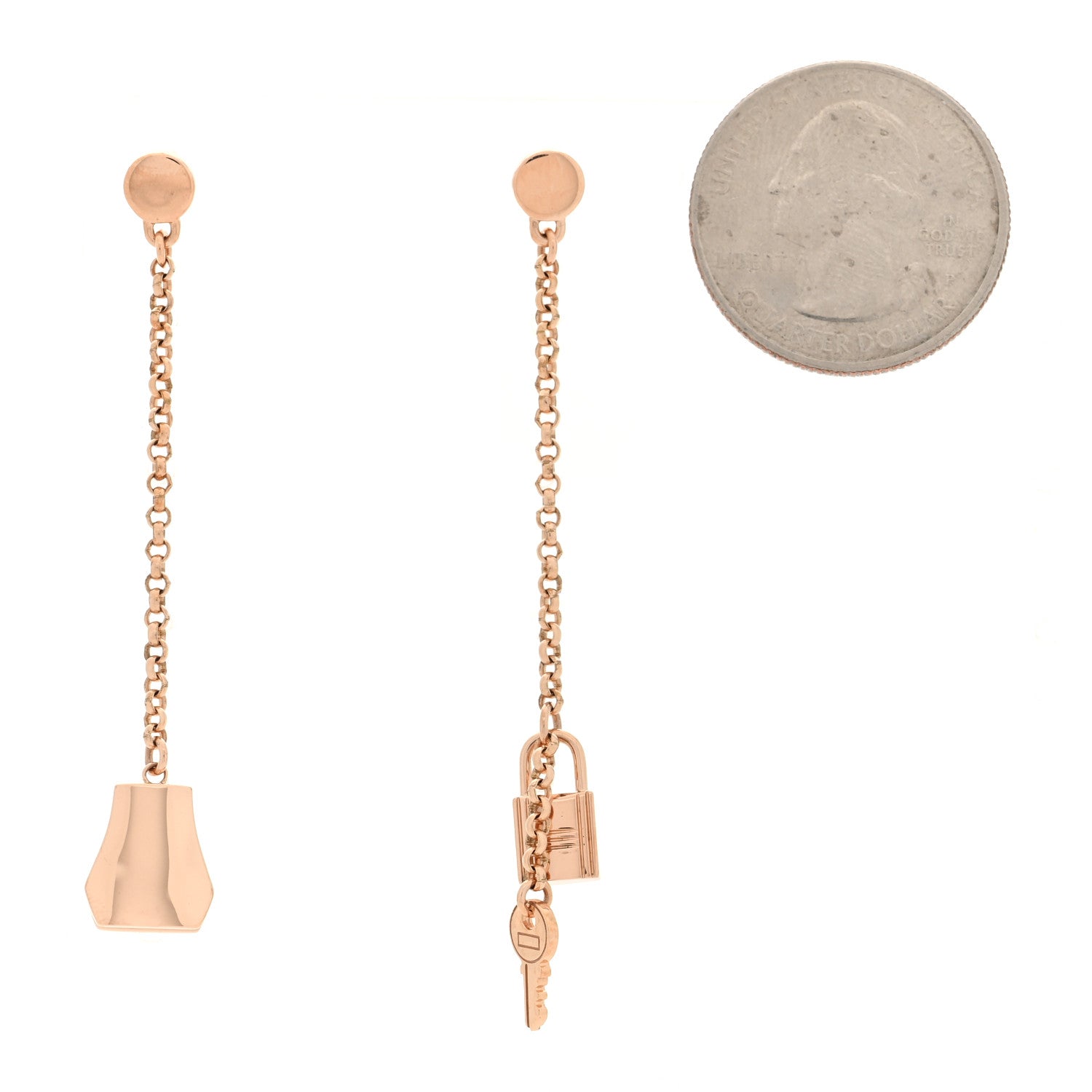 Hermes 18K Rose Gold Kelly Clochette Earrings 2 of 5