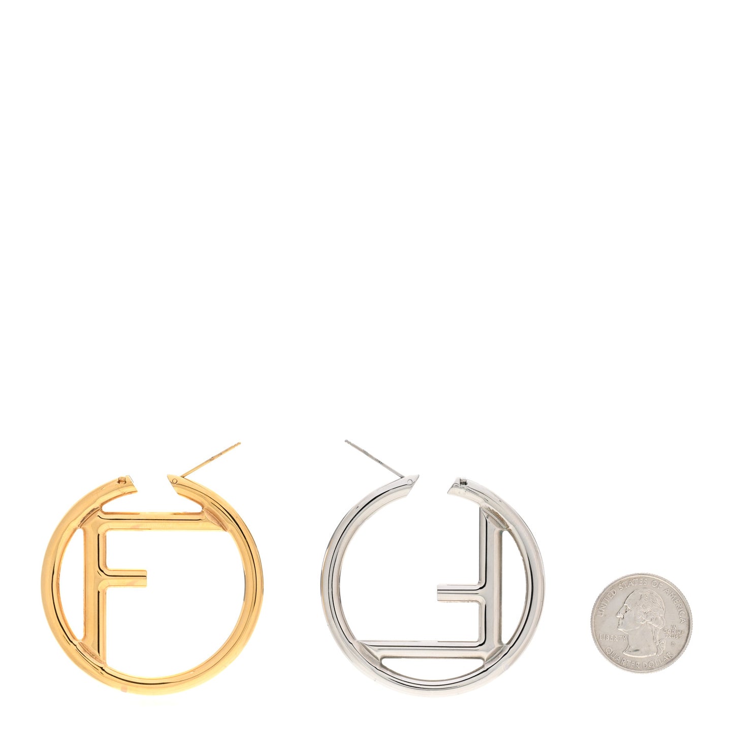 Metal FF Hoop Earrings Gold Silver