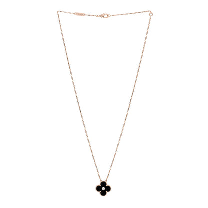 Van Cleef & Arpels 18K Rose Gold Diamond Black Onyx Vintage Alhambra Pendant Necklace 3 of 6
