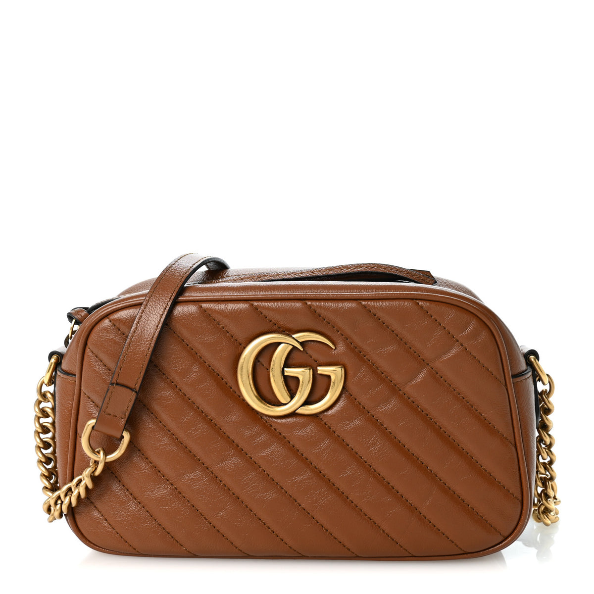 Glazed Calfskin Matelasse Diagonal Small GG Marmont Chain Shoulder Bag Cuir