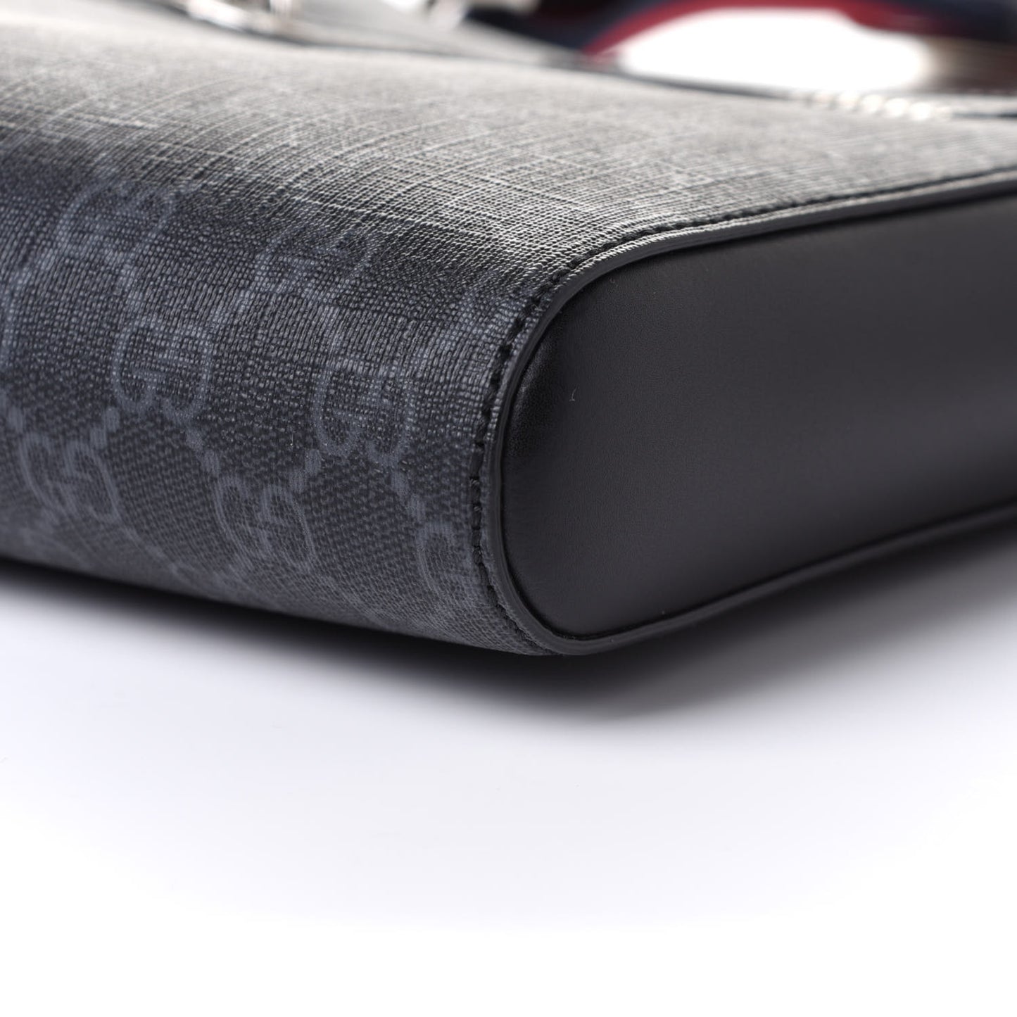 GG Supreme Monogram Web Small Flat Messenger Bag Black Grey