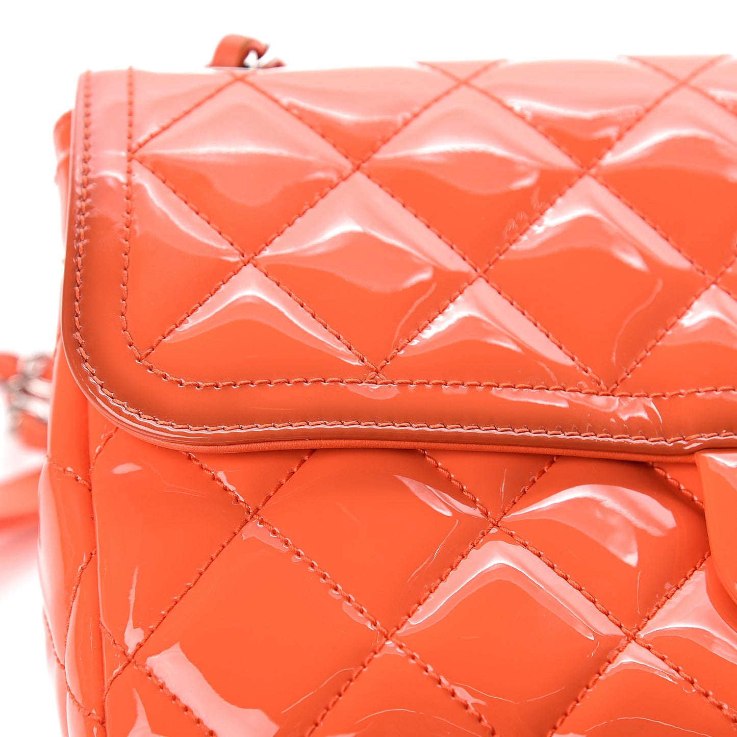 Patent Quilted Large Coco Shine Flap Orange