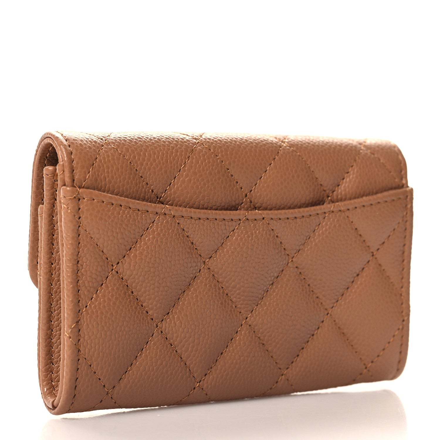 Chanel Caviar Quilted Flap Card Holder Wallet Light Brown 3 of 9