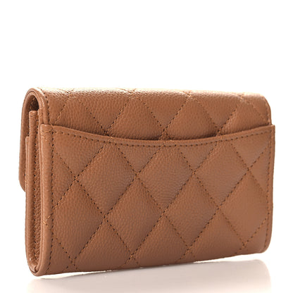 Chanel Caviar Quilted Flap Card Holder Wallet Light Brown 3 of 9