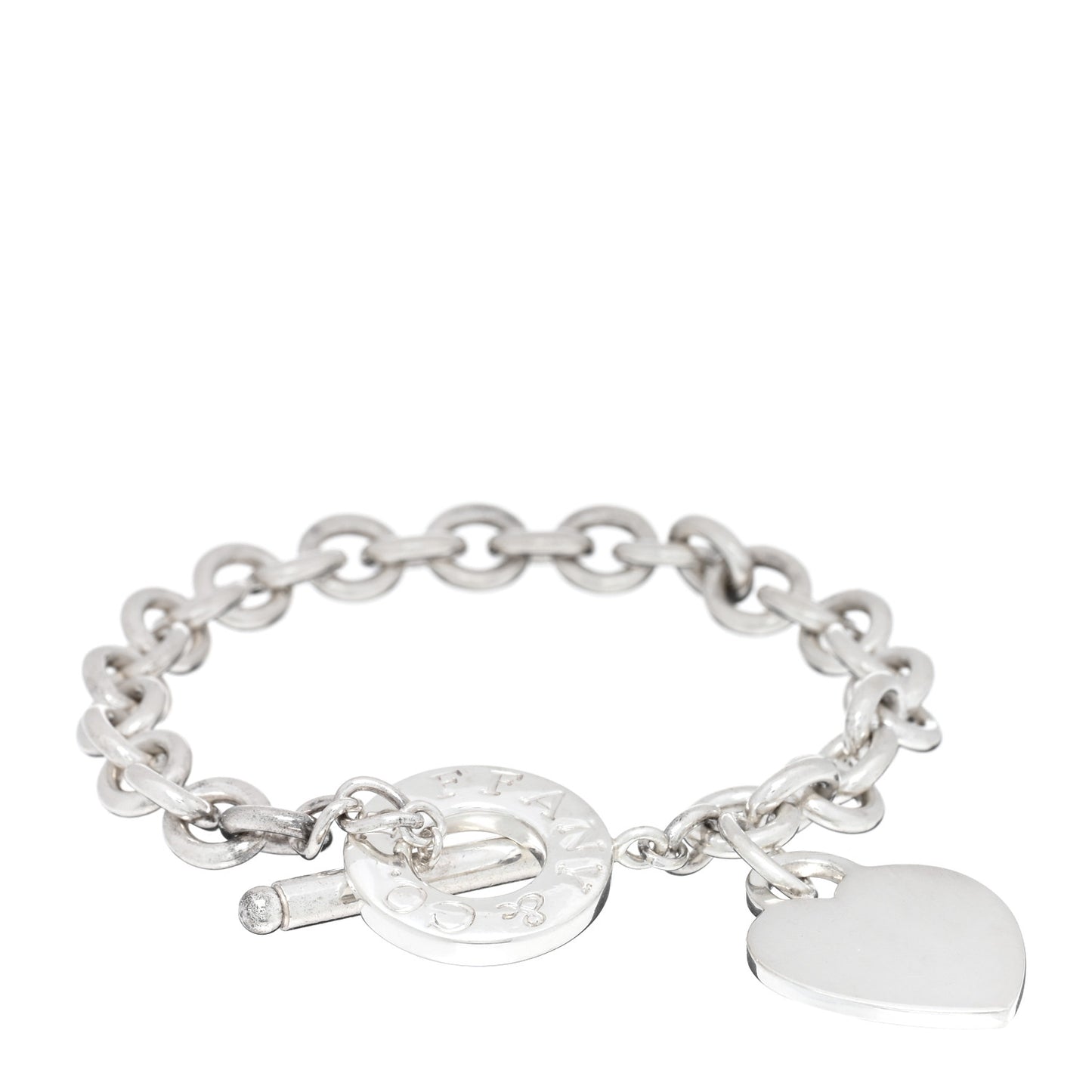 Sterling Silver Heart Tag Toggle Bracelet