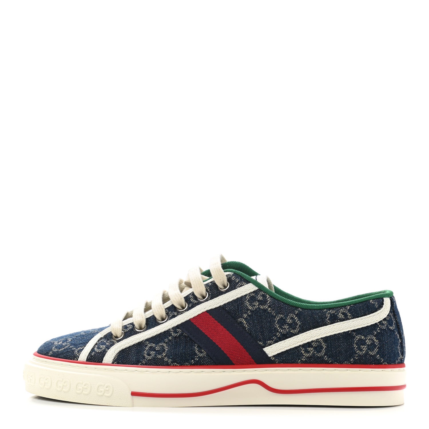 Gucci New Denim GG Monogram Web Womens 1977 Tennis Sneakers 39 Blue Tea Mystic White 1 of 8