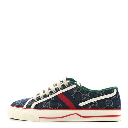 Gucci New Denim GG Monogram Web Womens 1977 Tennis Sneakers 39 Blue Tea Mystic White 1 of 8