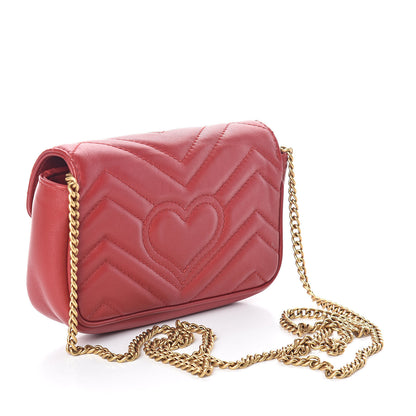 Gucci Calfskin Matelasse Super Mini GG Marmont Shoulder Bag Hibiscus Red 3 of 13