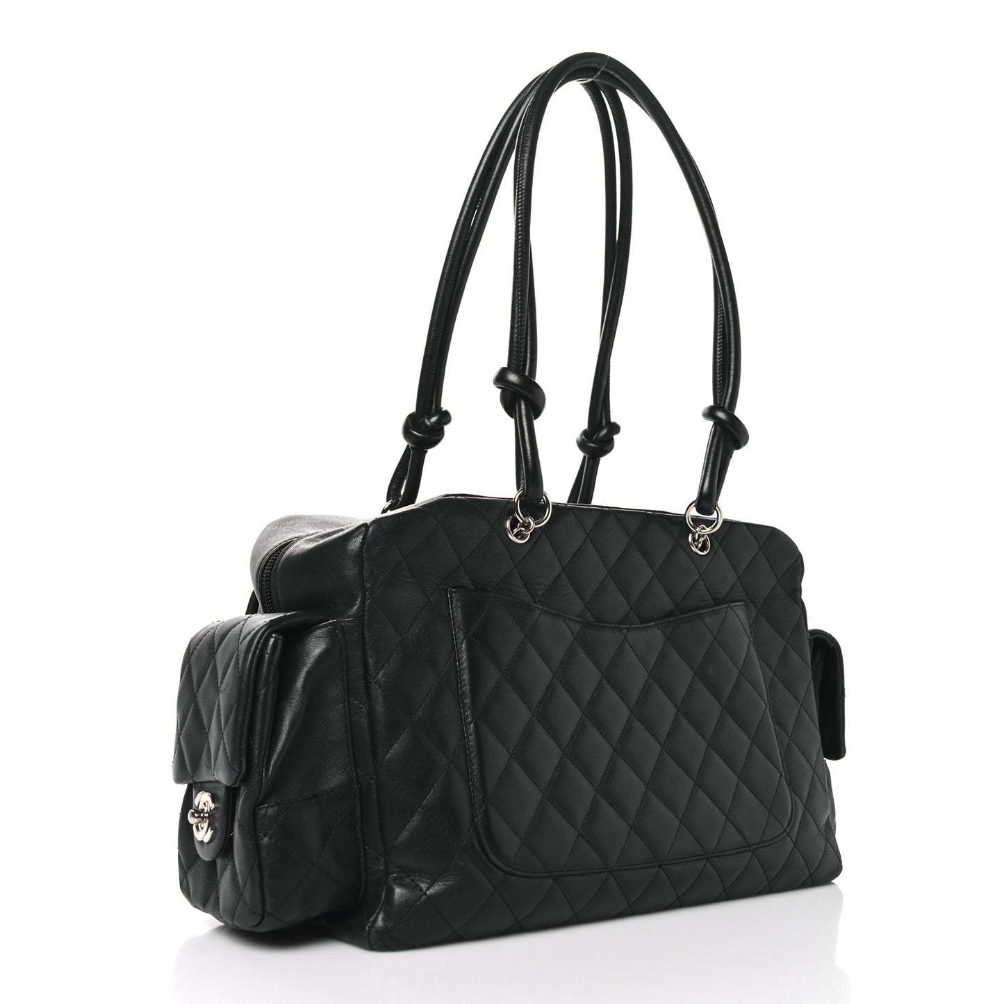 Calfskin Quilted Large Cambon Multipocket Reporter Black White