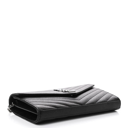Saint Laurent Grain De Poudre Matelasse Chevron Monogram Chain Wallet Black 3 of 4