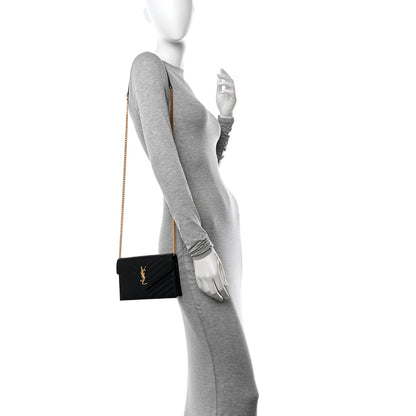 Saint Laurent Grain De Poudre Matelasse Chevron Monogram Envelope Chain Wallet Black 2 of 13