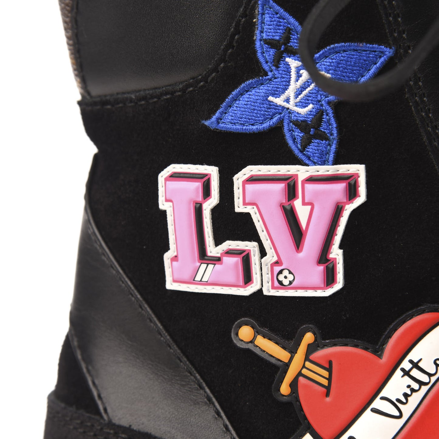 Suede Calfskin Monogram LV Black Heart Laureate Platform Desert Boots 38.5 Black