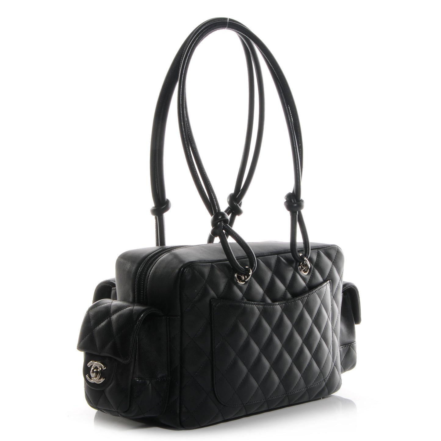 Calfskin Quilted Large Cambon Multipocket Reporter Black White