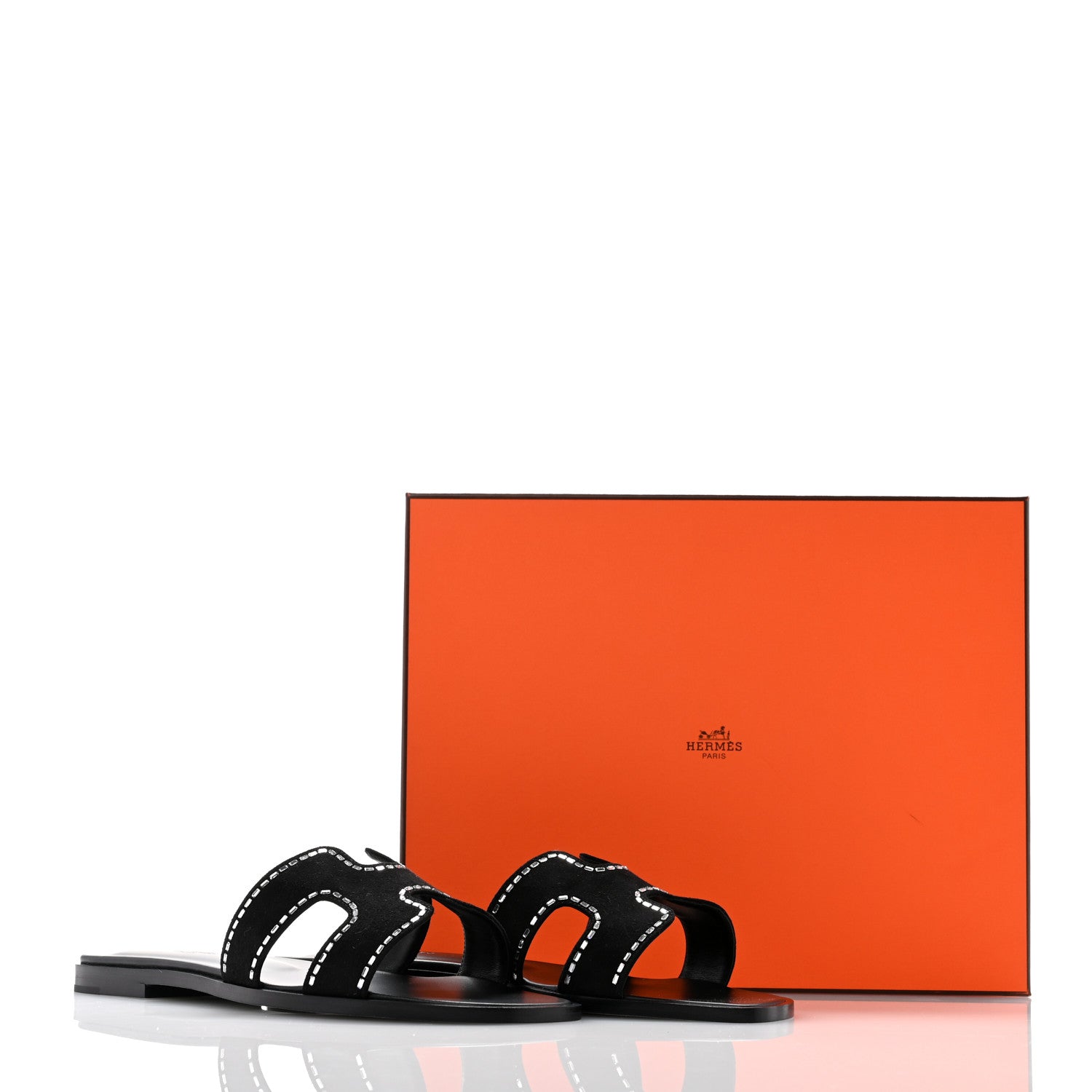 Hermes Suede Goatskin Crystal Embellished Oran Sandals 39 Black 9 of 9