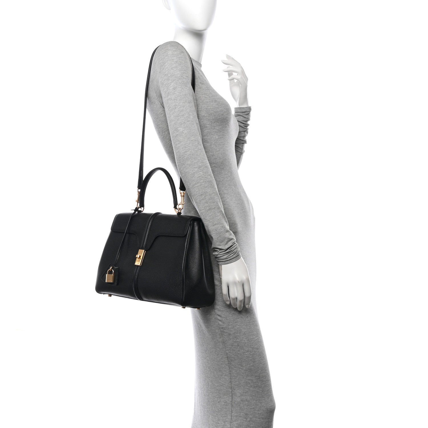 Celine Grained Calfskin Classique 16 Top Handle Bag Black 2 of 11