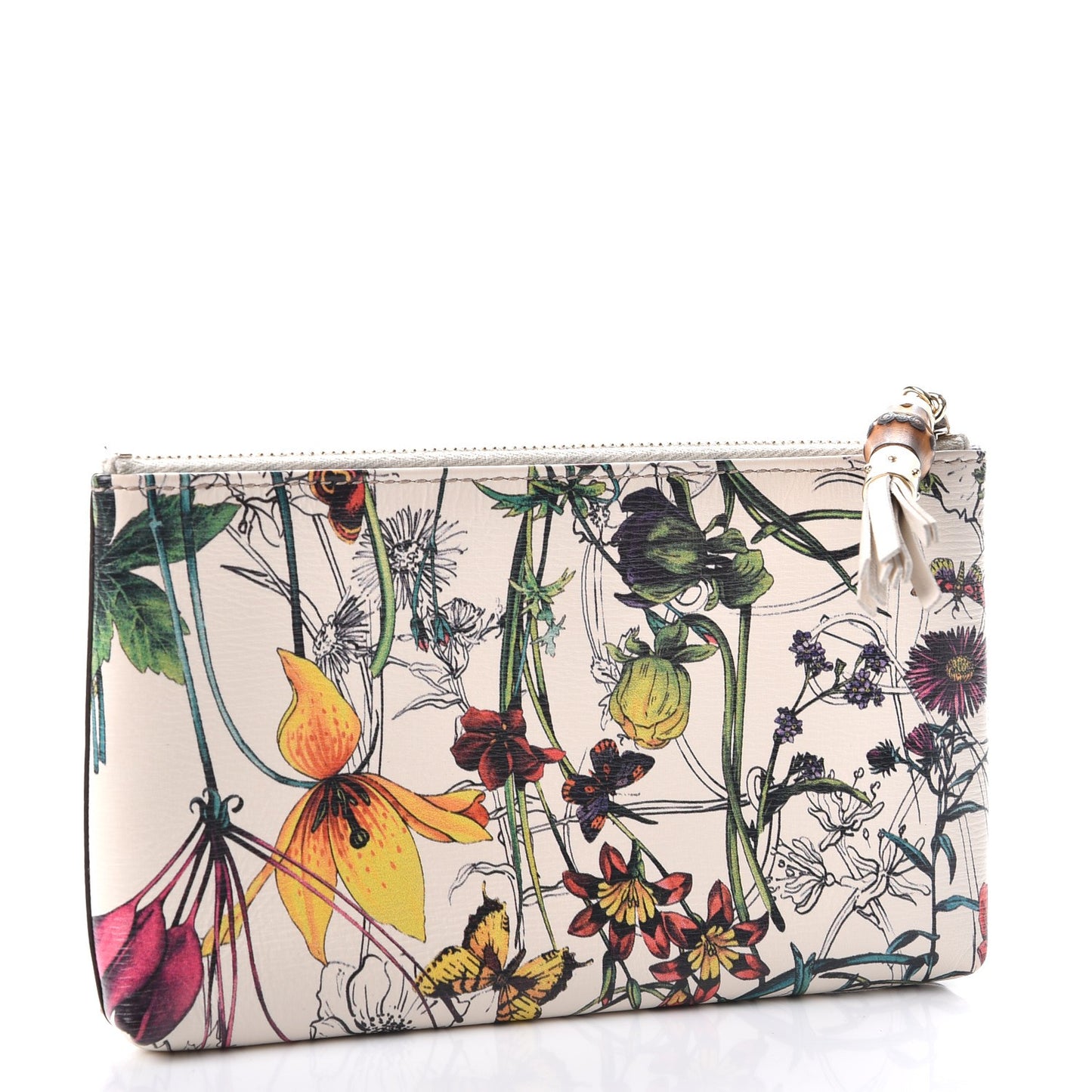 Calfskin Flora Infinity Small Zip Pouch White