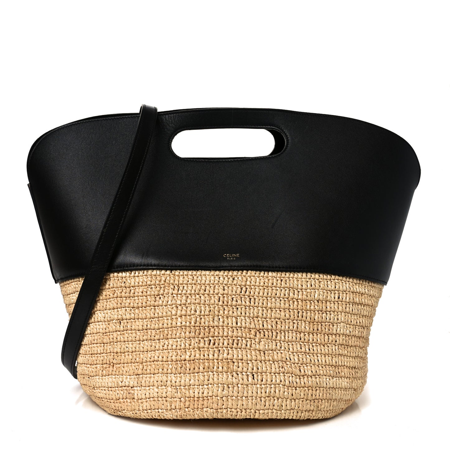 Raffia Calfskin Basket Bag Natural Black